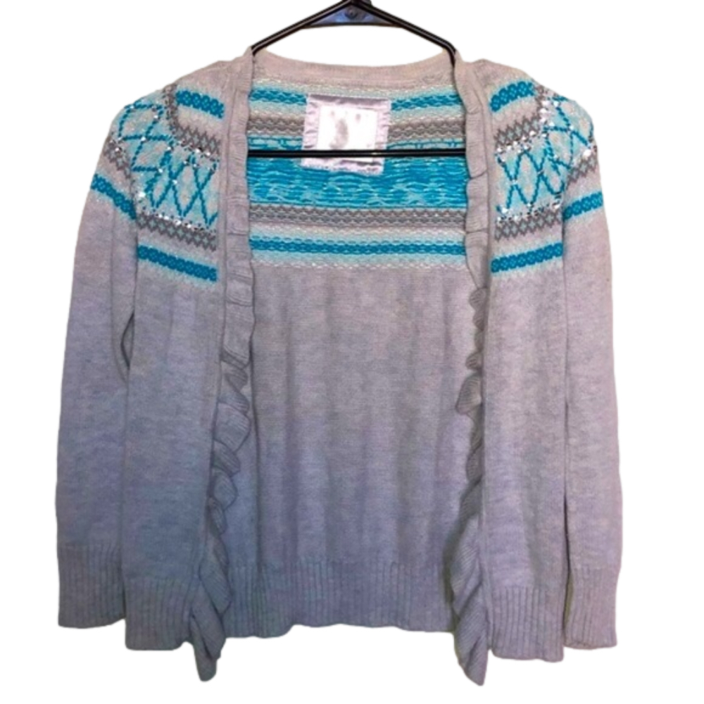 JUSTICE Gray Knit Sweater w. Silver & Blue Sequin Detail